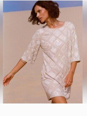 Spell Light of Moon Sequin Tunic Mini  Dress Cream Sz L